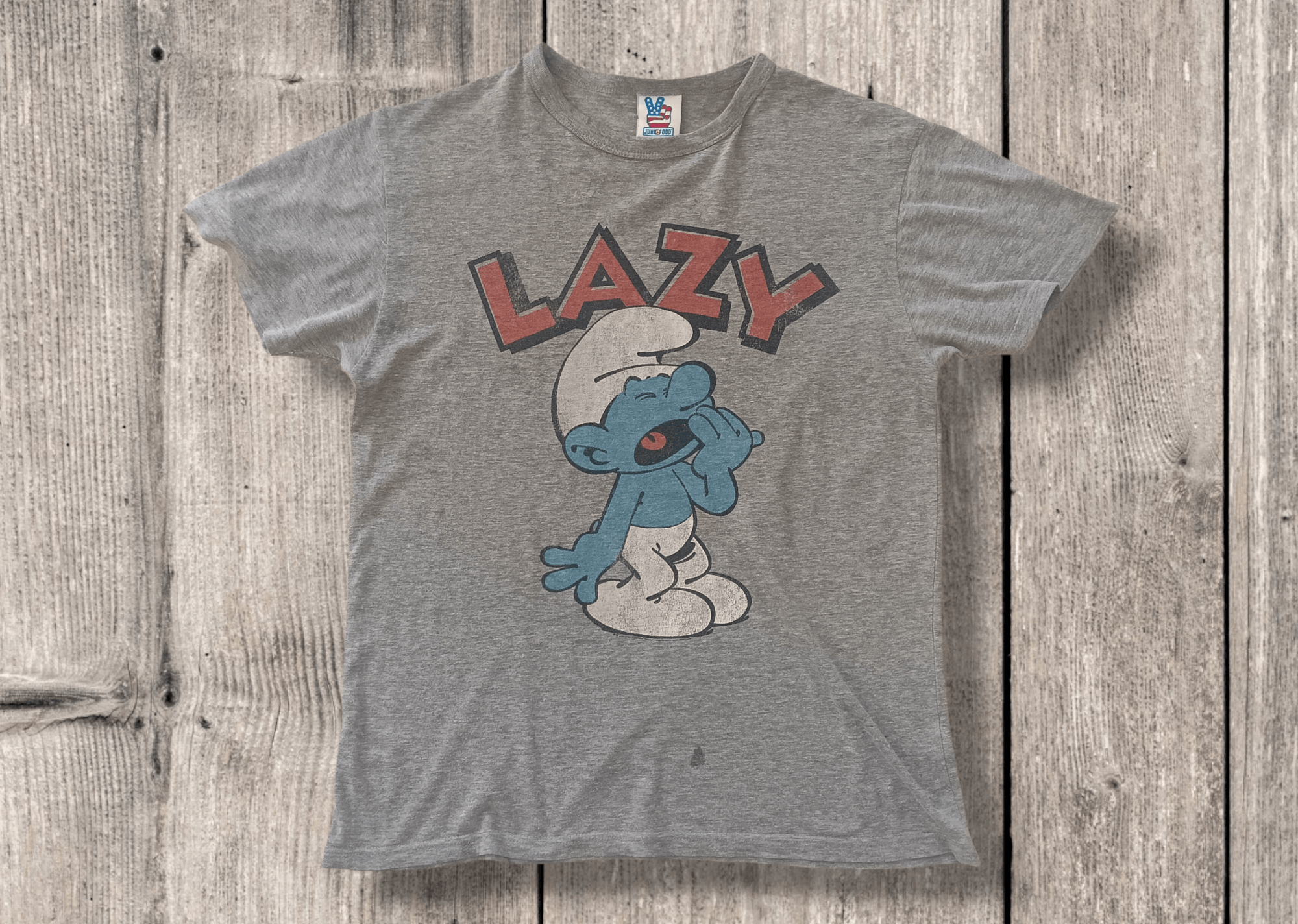 Junk Food Lazy Smurf Vintage Shirt Hoodie, Sweatshirt | FlexRushtees.com