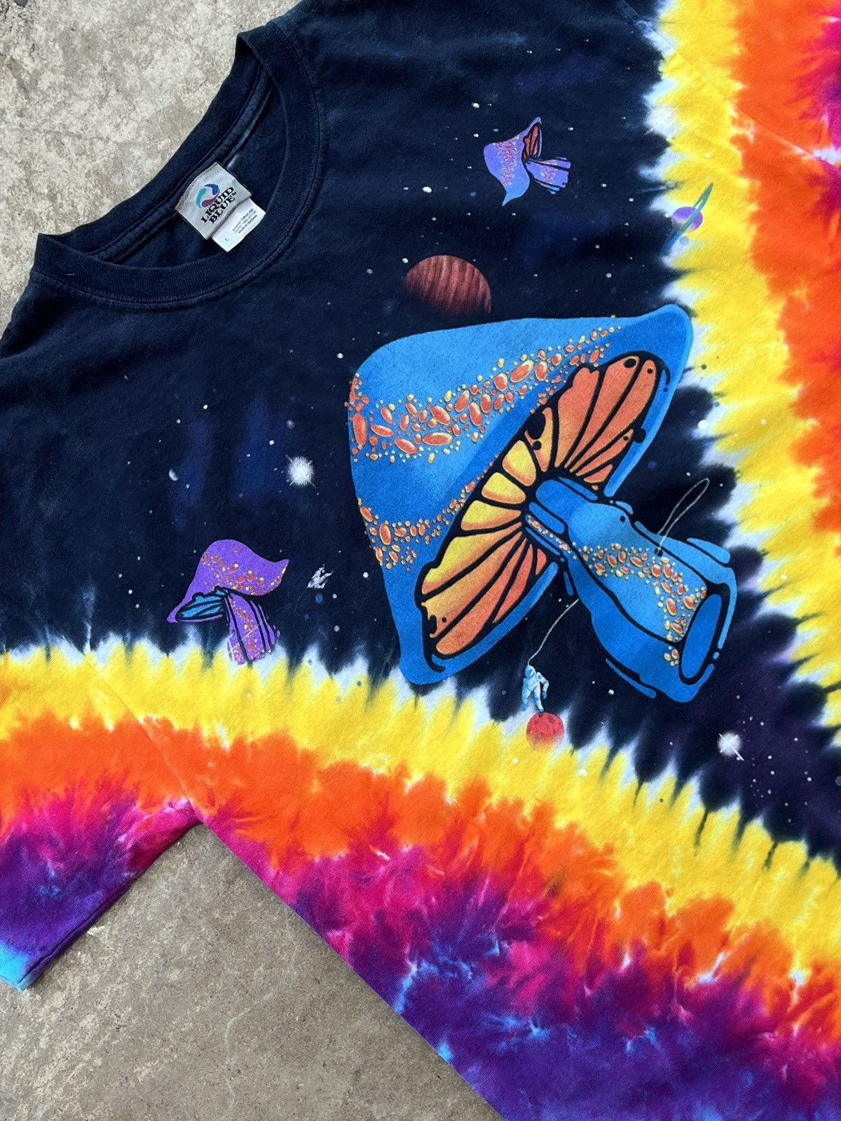 Vintage 90s Liquid Blue Psychedelic Mushroom Tie Dye Large