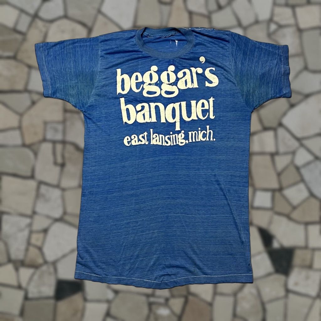 Vintage Beggars Banquet Michigan T Shirt 70s Blue M Men Crew Neck Short Sleeve Graphic Print