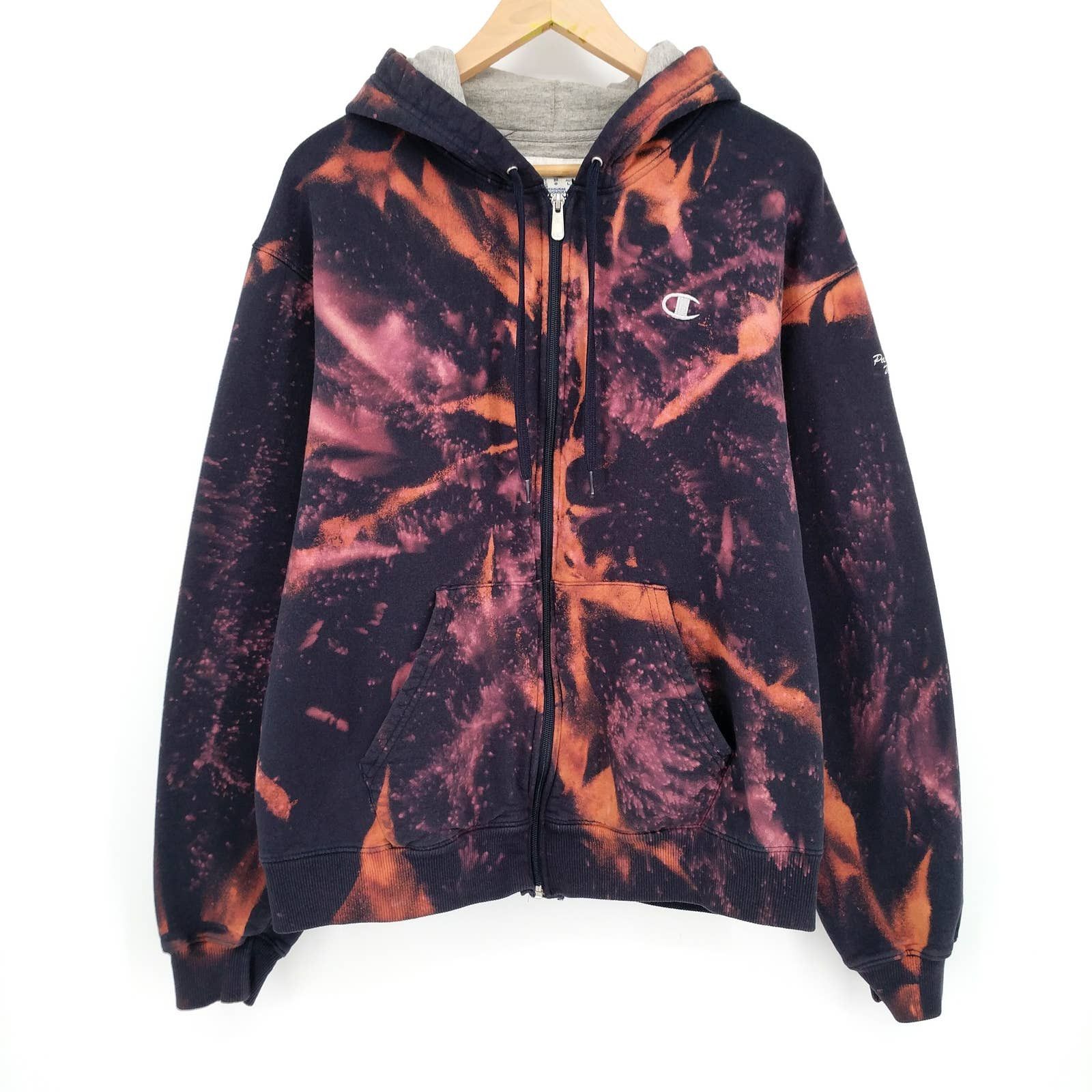Champion Custom Hoodie Sweatshirt Zip Fleece Bleached Navy L T-Shirts | FlexRushtees.com