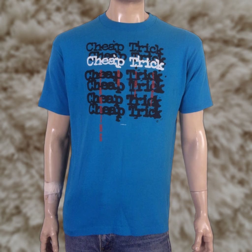 Vintage Cheap Trick Standing On The Edge T Shirt 1985 Tour L Blue Crew Neck Short Sleeve Men Hoodie, Sweatshirt