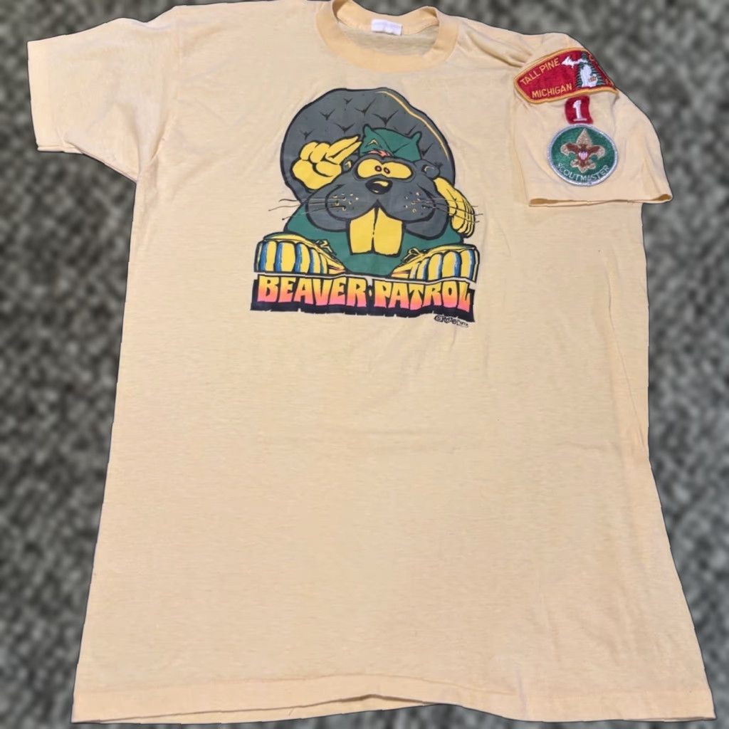 Vintage 1975 Made In Usa Beaver Patrol Michigan Camping T Shirt Xl Men Short Sleeve Yellow U