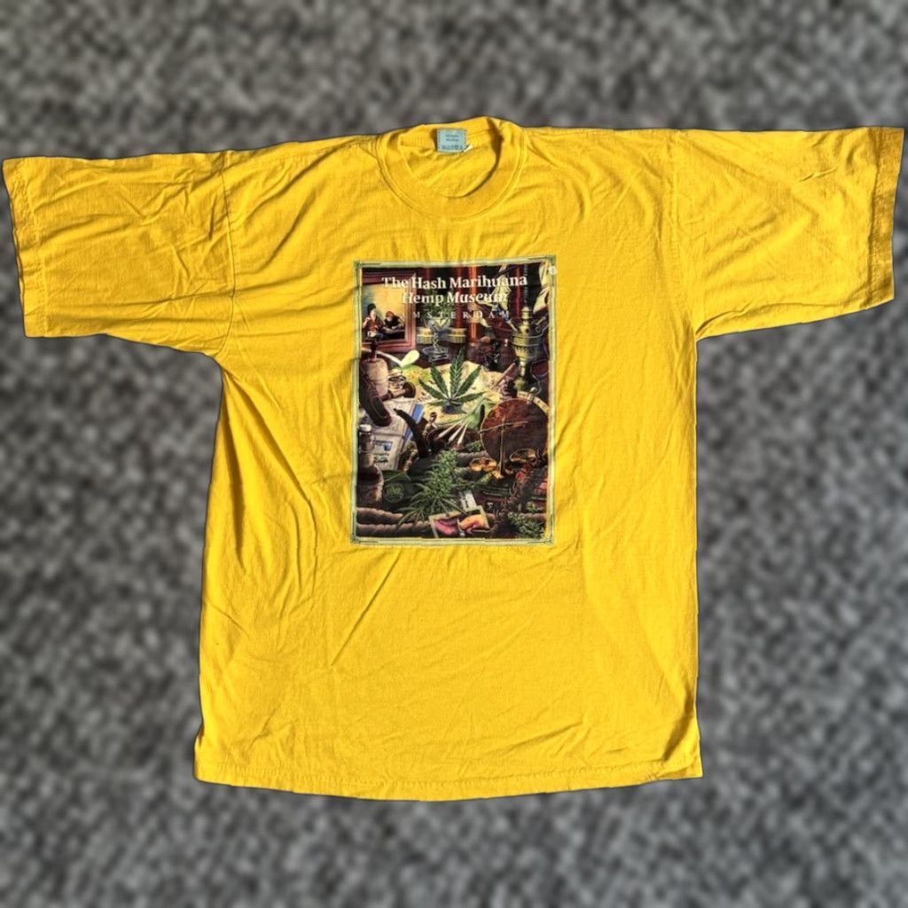 Vintage The Hash Marihuana Hemp Museum Amsterdam T Shirt 2xl Mens Yellow Hemp 1990s 90s Logo Hoodie, Sweatshirt