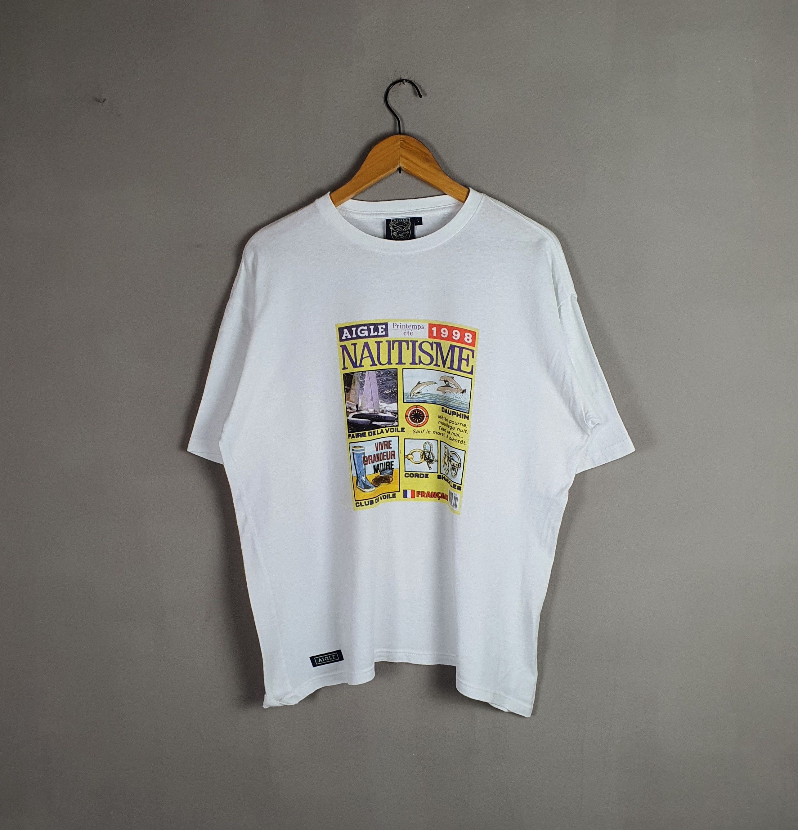 Vintage 1998 Aigle Nautisme Spring Summer T Shirt Size Large Hoodie, Sweatshirt | FlexRushtees.com
