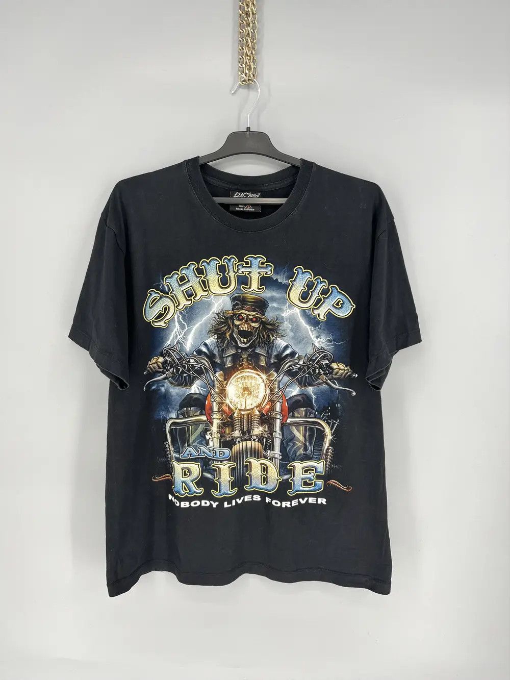 Vintage 90s Shut Up And Ride Biker T Shirt Skeleton Comin Hoodie, Sweatshirt | FlexRushtees.com