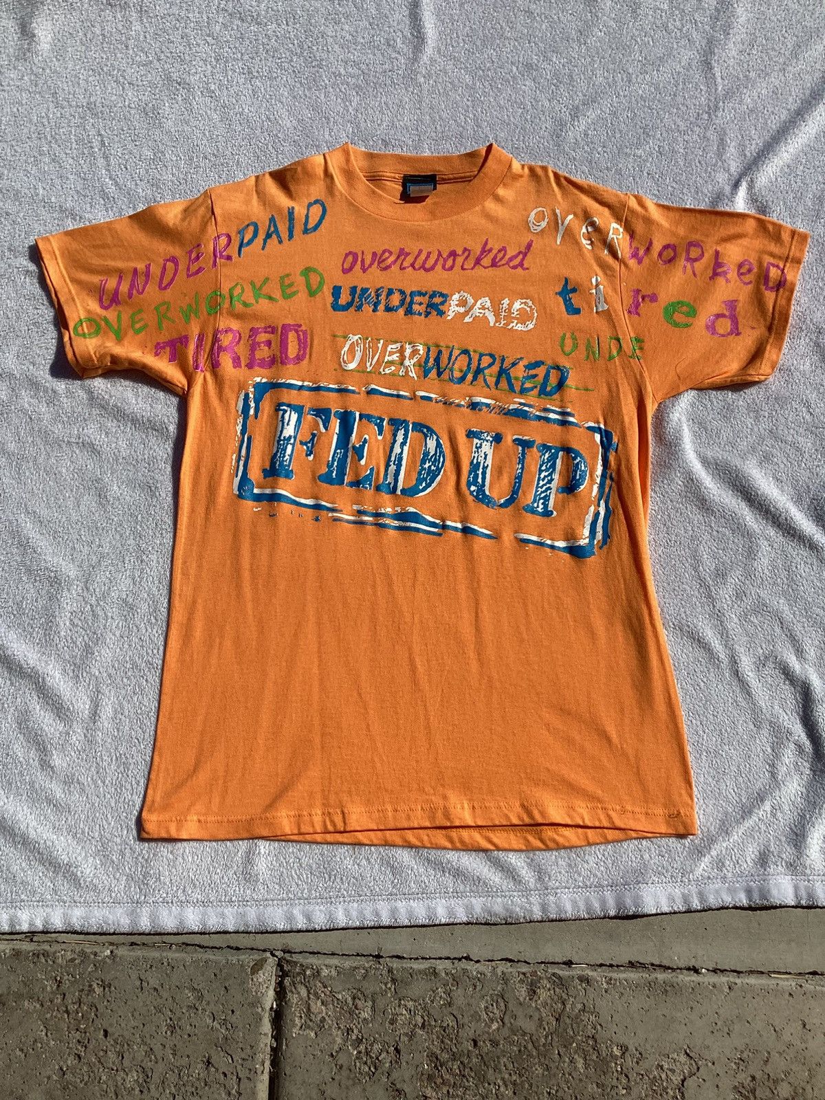 Other Vtg Overworked Underpaid Tired Set Up Funny Aop Tshirt