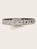 Japanese Brand Silver Metal Buckle Rhinestone Belt