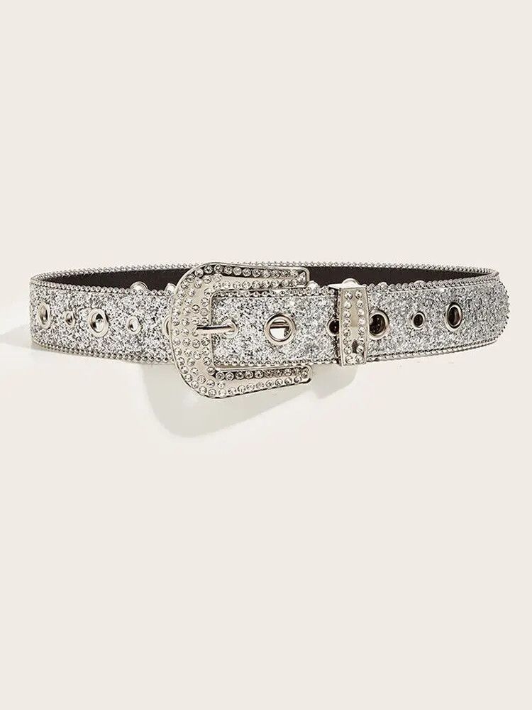 Japanese Brand Silver Metal Buckle Rhinestone Belt