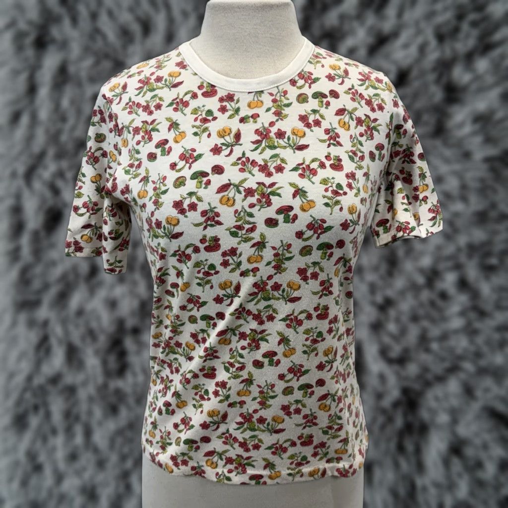 Vintage Sears Jr Bazaar T Shirt Large Multicolor Forest Fairy 70s Mushrooms Flowers Womens