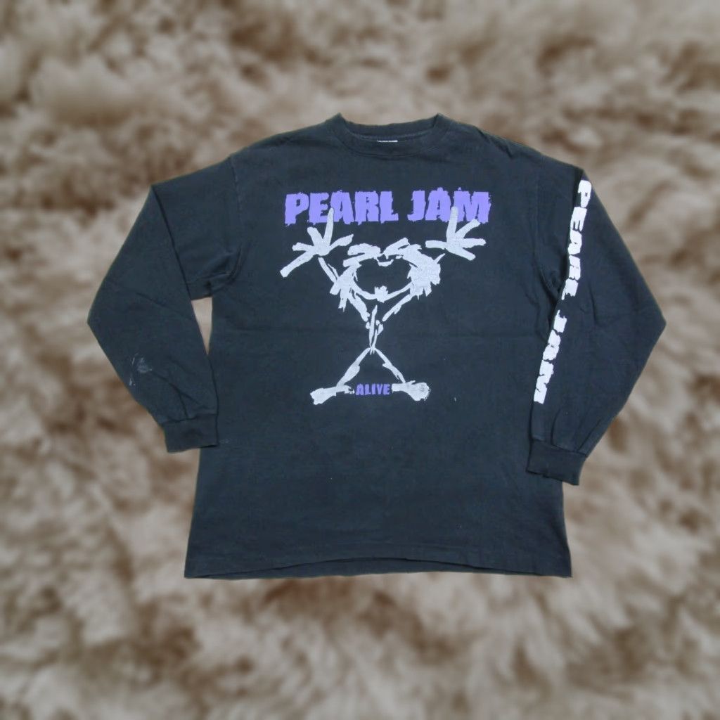 Vintage Pearl Jam Long Sleeve T Shirt Xl Softee 1990s Grunge Rock Band Tour Unisex Adult Bla Hoodie, Sweatshirt