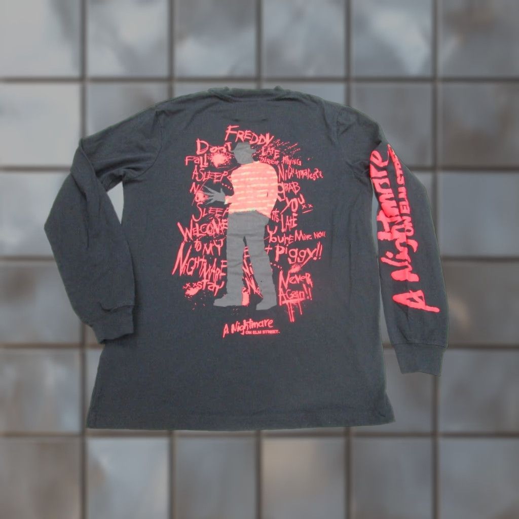 Vintage Shoe Palace Freddy Krueger Long Sleeve T Shirt Mens Small Black Nightmare On Elm Street Horr