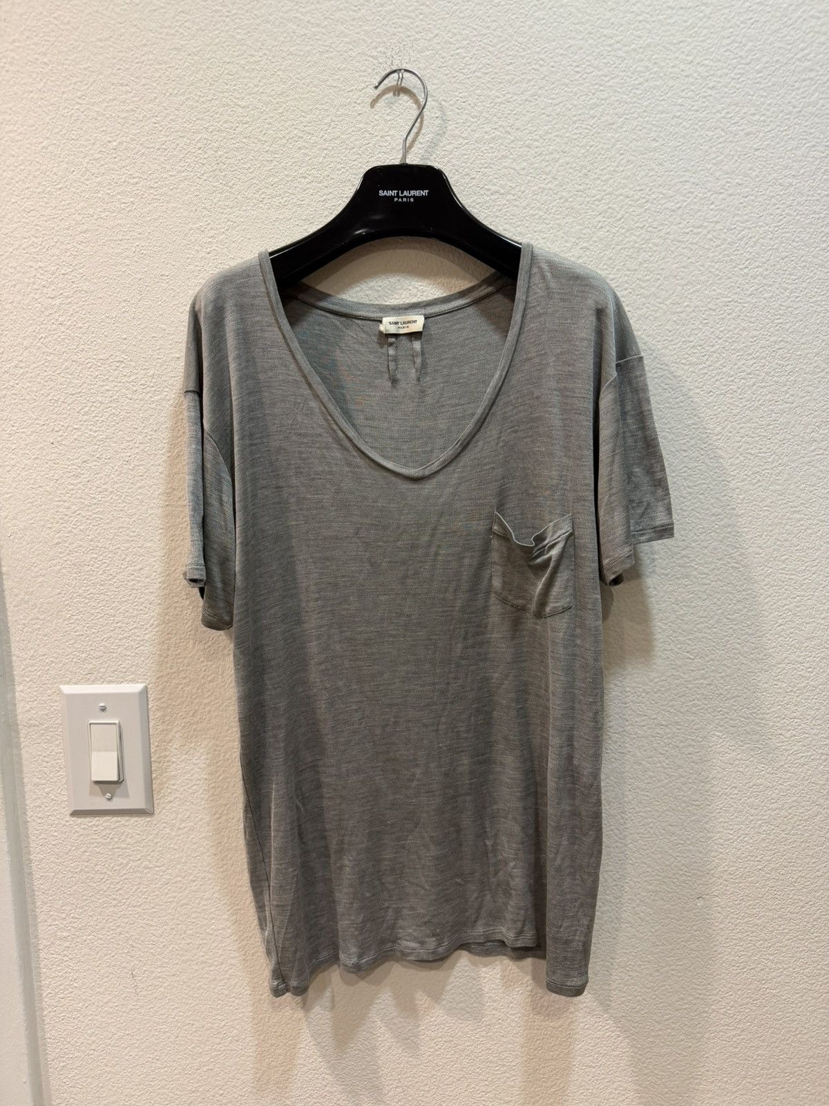 Saint Laurent Paris Fw13 Silk Pocket Tee Xl