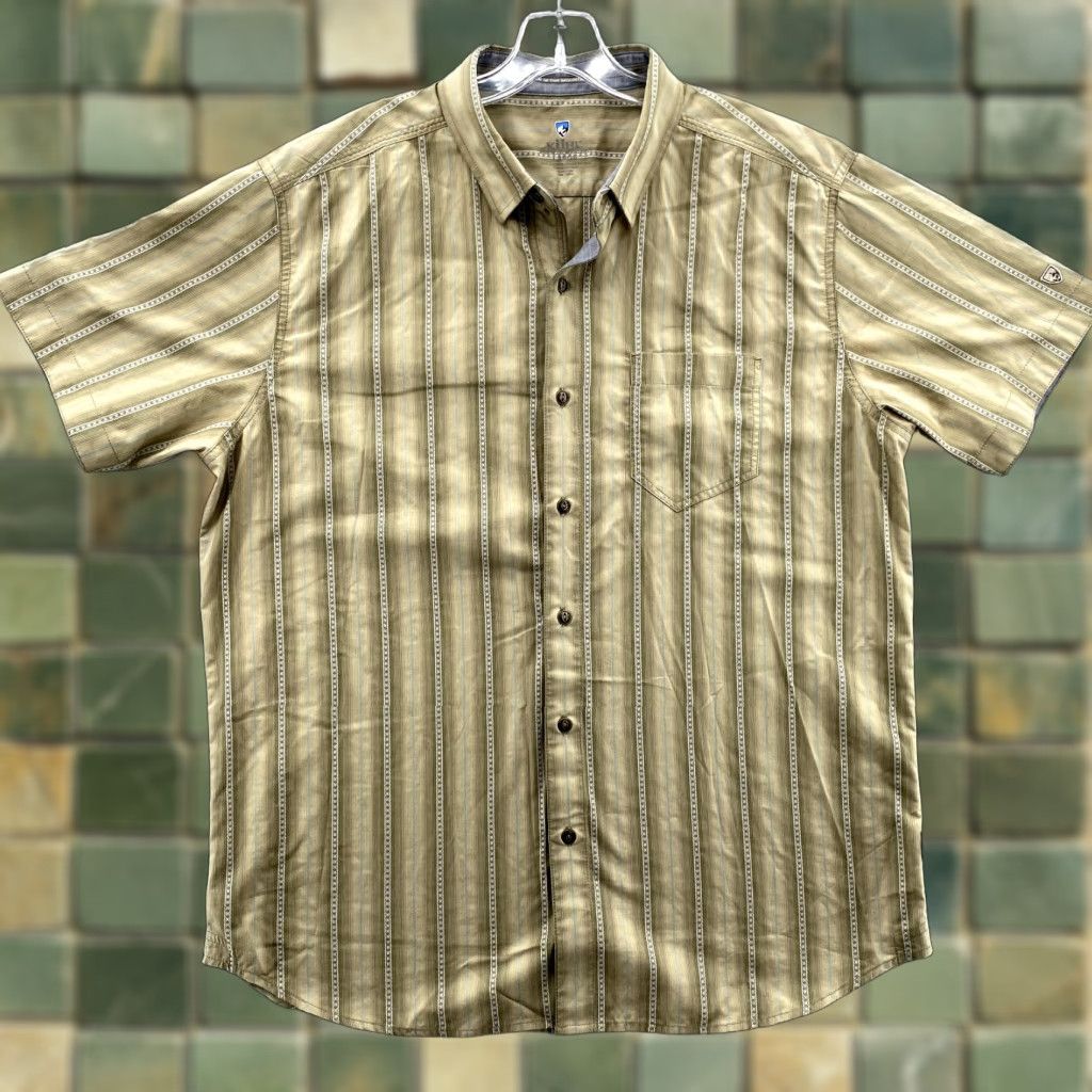 Vintage Kuhl Shirt Men S Large Green Southwestern Performance Gorpcore Workwear Hiking Hoodie, Sweatshirt | FlexRushtees.com
