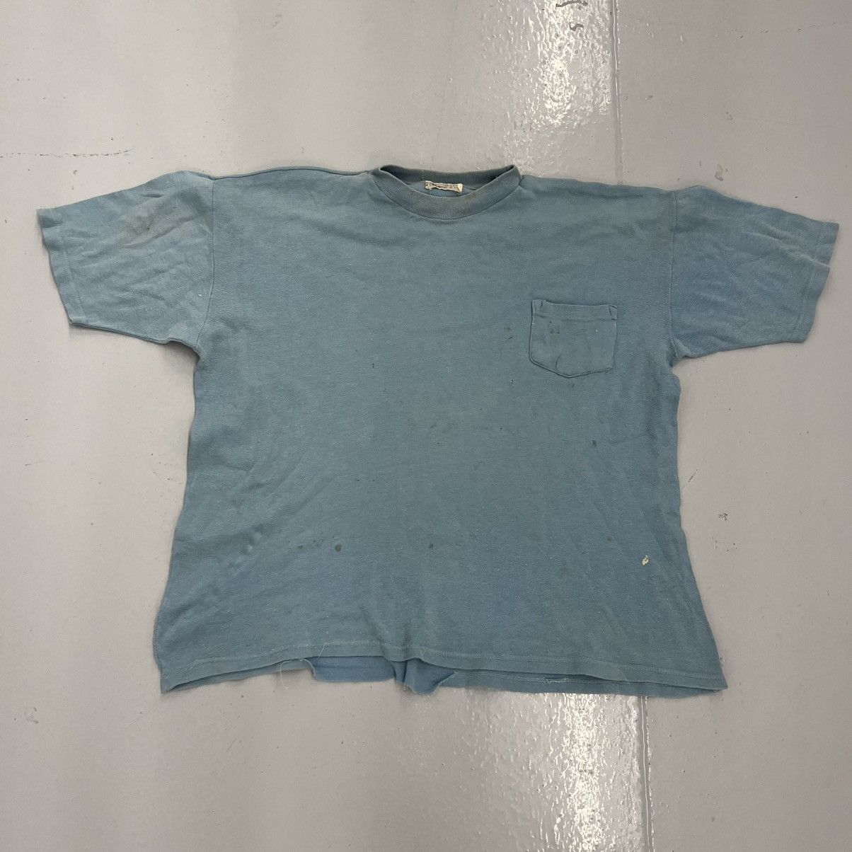 Other Vintage 60s Hidaco Blue Blank Boxy Pocket T Shirt