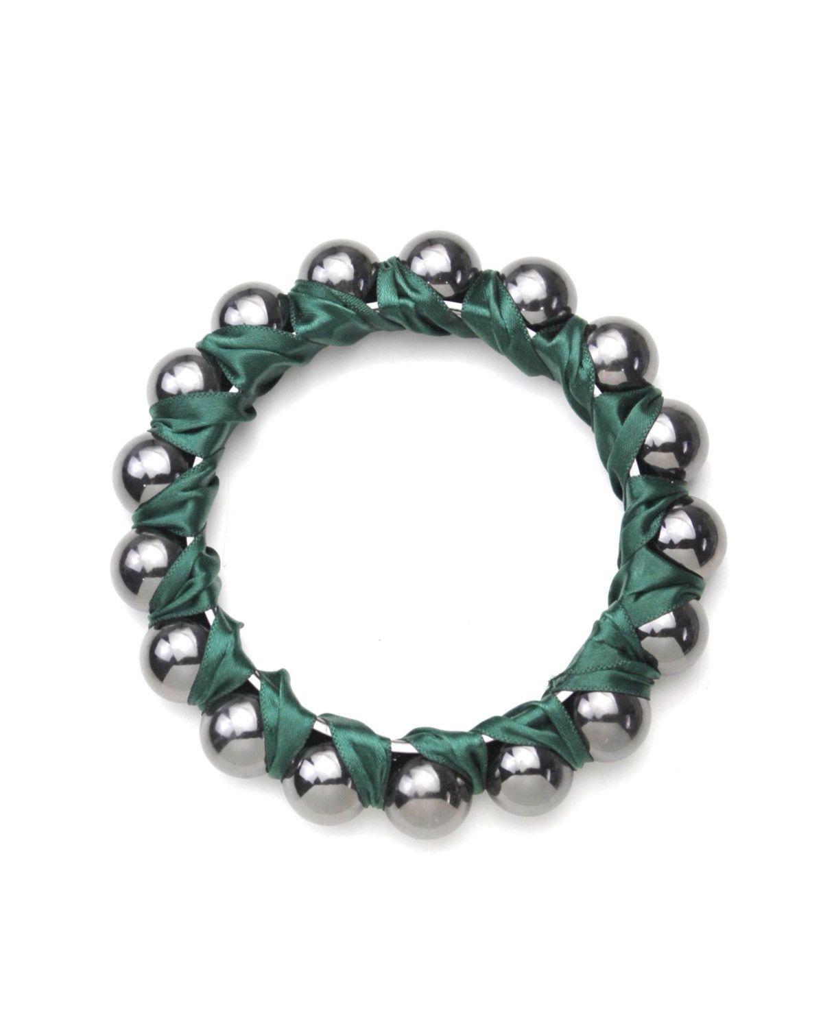 Hysteric Glamour 2000s Japanese Made Metal Bead Satin Ribbon Weave Bracelet