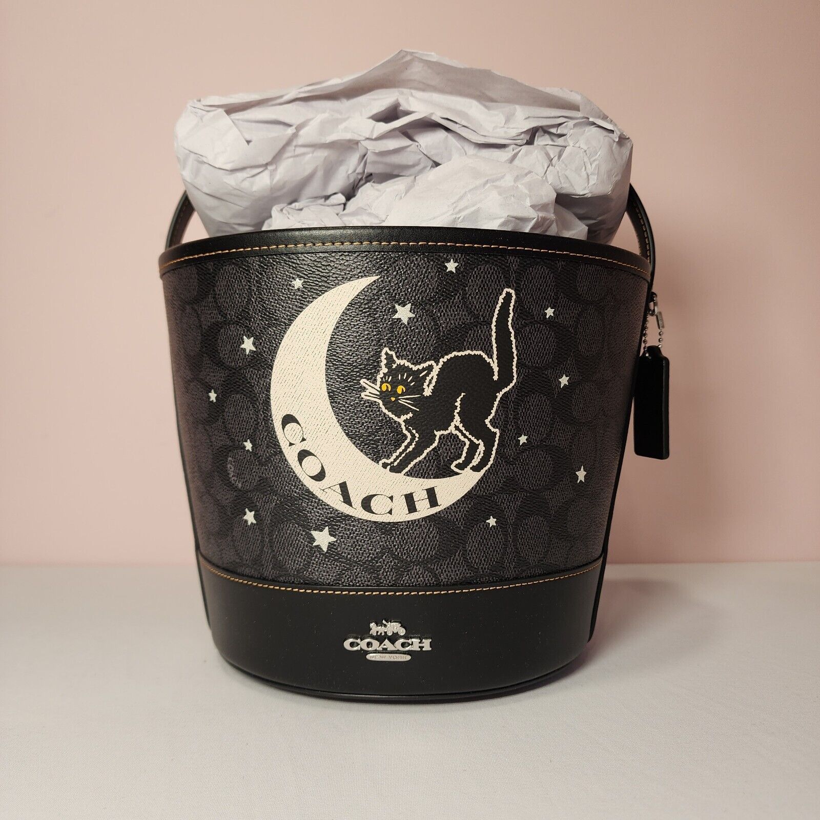Nwt Coach Cw536 Trick Or Treat Bucket Halloween Moon Cat