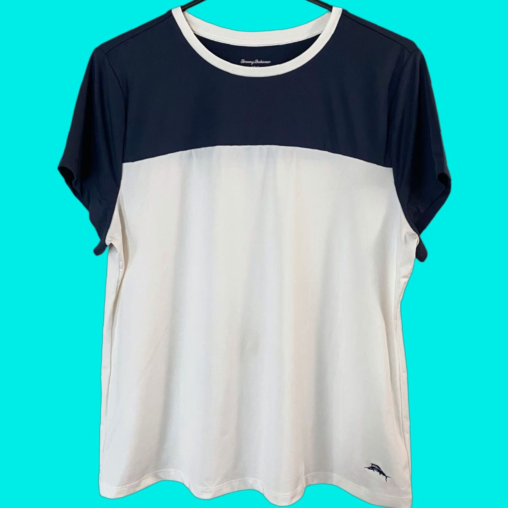 Bahama Tommy Bahama Quick Dry Shirt Blue White Women S Xl Athletic Stretch Golf Tee Shirt Spor