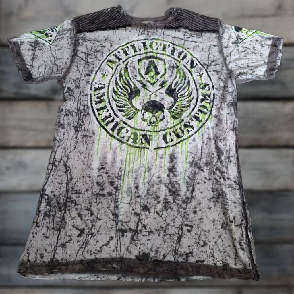 Vintage Affliction American Customs Men S Tie Dye T Shirt Short Sleeve Crew Neck Gray Cot