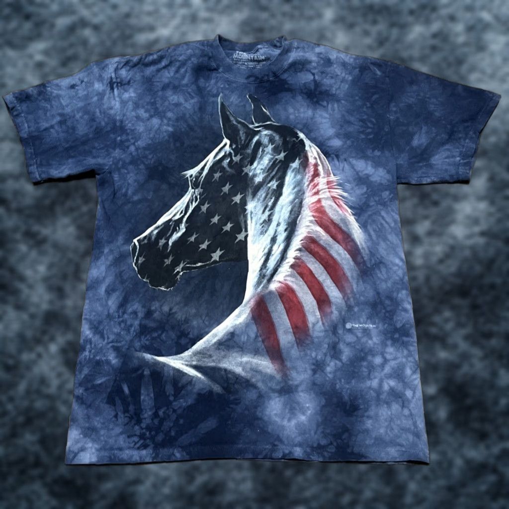 Mountain Vintage The Mountain T Shirt Horse Graphic Tie Dye Red White Blue Adult L White Crew Ne