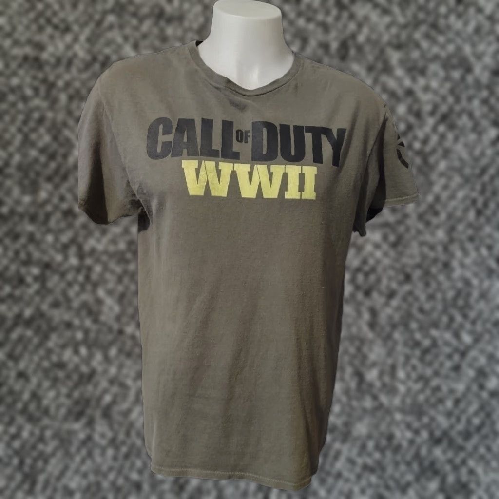 Vintage Call Of Duty T Shirt Men Large Army Green Wwii Logo Short Sleeve Military Style