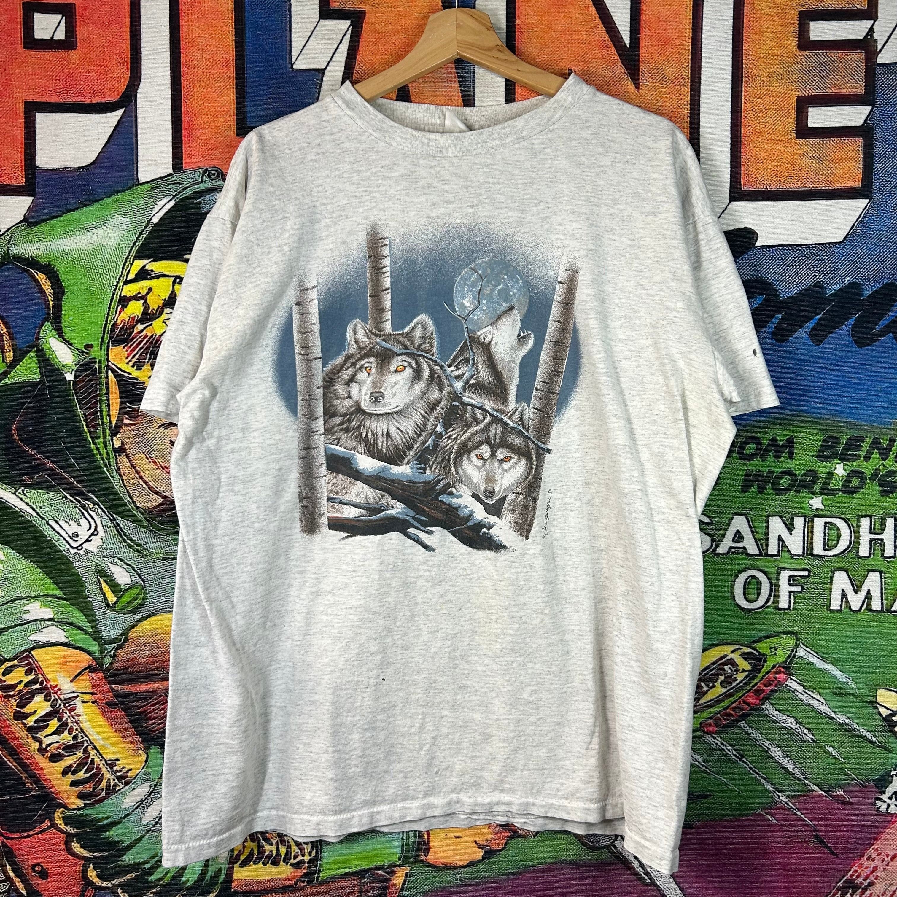 Vintage 90s Wolves Tee Size Xl Hoodie, Sweatshirt | FlexRushtees.com