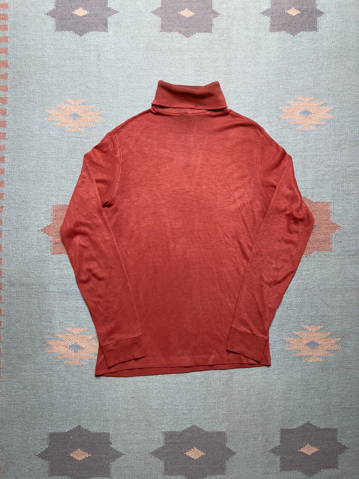 Vintage 70s Turtleneck Shirt Acrylic Soft Burnt Orange M