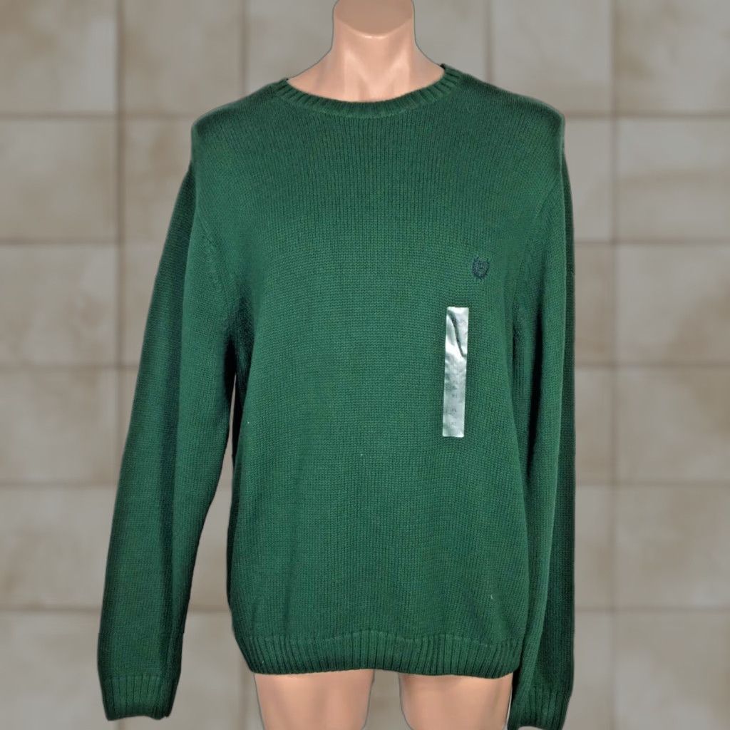 Vintage Chaps 90s Crewneck Sweater Men Xl Green Knit Cotton Logo Embroidered Herringbone Heavy T-Shirts, Hoodie, Sweatshirt