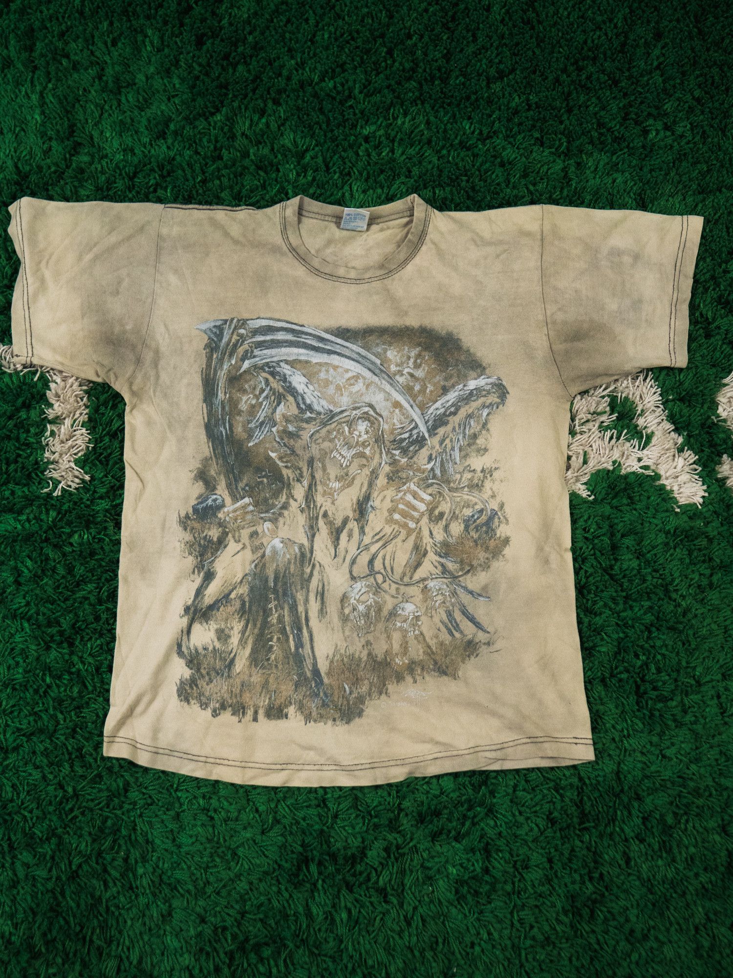 Vintage 90 S Bleached Grim Reaper Skeleton Metal Rock Tee Hoodie, Sweatshirt | FlexRushtees.com