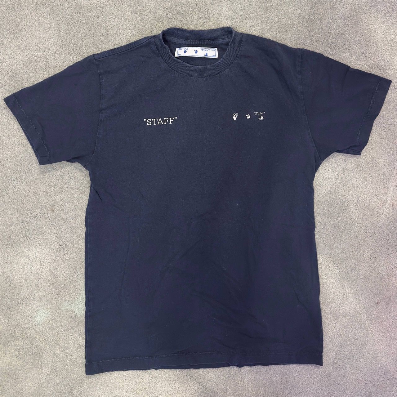 White Off White Staff Tee Men S Small Hoodie, Sweatshirt | FlexRushtees.com