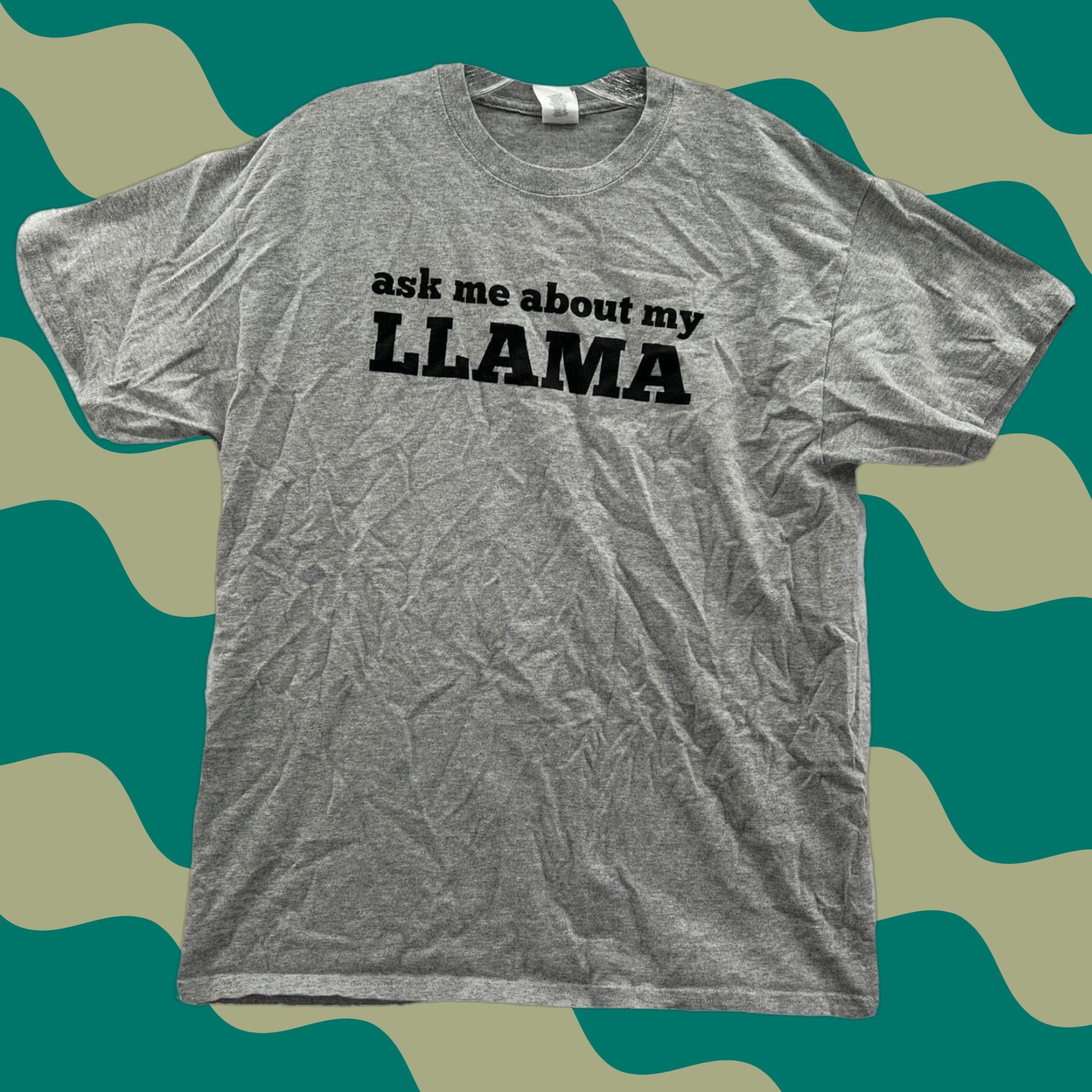 Gildan Llama Shirt Mens Large Gray Short Sleeve Crew Neck Cotton Top Funny Adult T Shirt Mens Hoodie, Sweatshirt