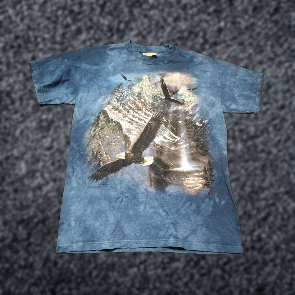 Mountain Vintage The Mountain T Shirt Mens M Navy Blue Patriotic Bald Eagle Flag Tie Dye Shirt