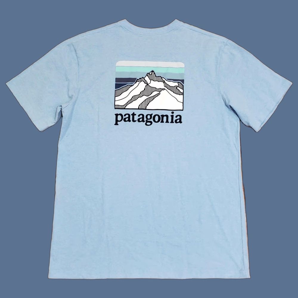 Patagonia Shirt Mens Medium Blue Pocket Responsibili Tee Mountain Logo Graphic