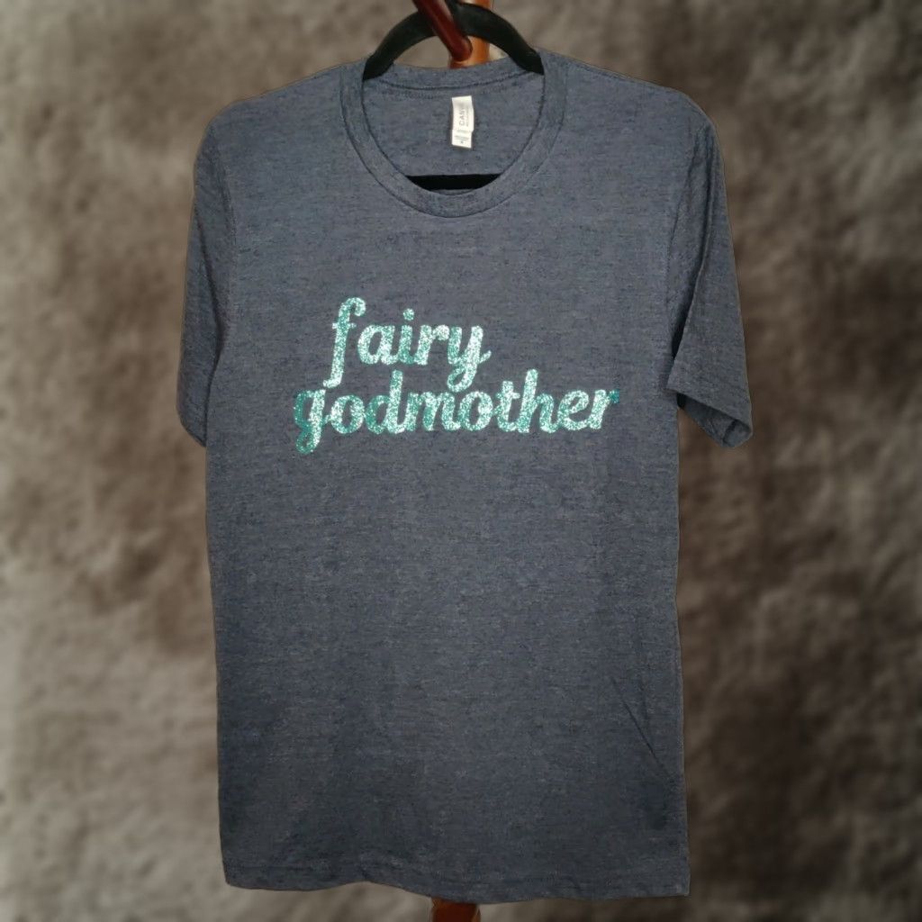 Vintage Bella Canvas T Shirt Womens M Blue Heather Fairy Godmother Short Sleeve Crew Neck Glitter Lo