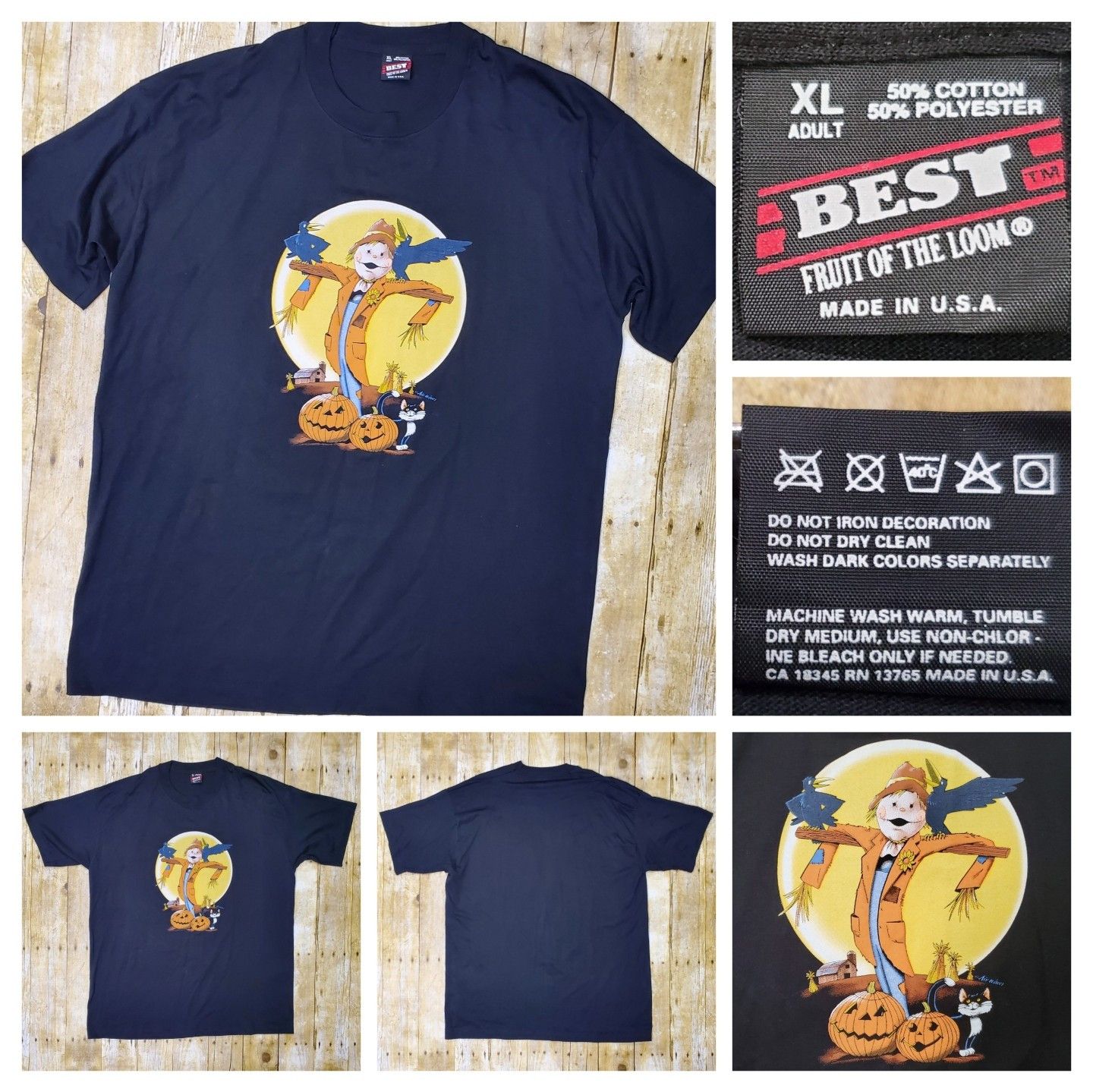 Vintage Fruit Of The Loom T Shirt 90s Scarecrow Pumpkin