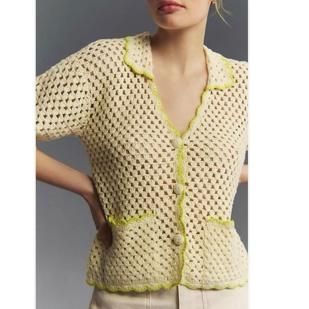 Anthropologie Greylin Crotchet Scalloped Cardigan Sweater