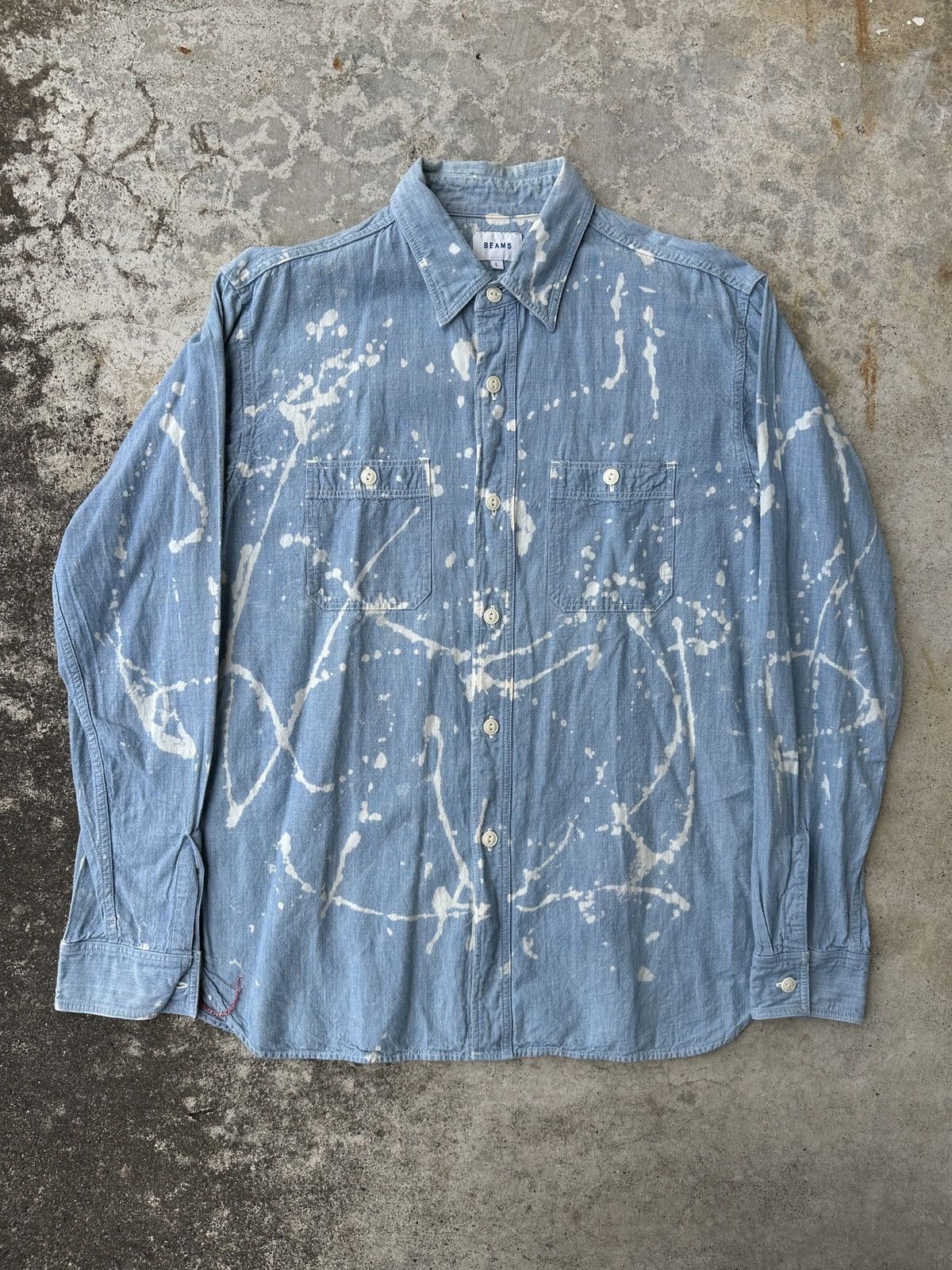 Plus Beams Plus Japan Chambray Bleach Paint Splatter Work Shirt