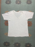 Vintage 70s 80s Blank White T Shirt V Neck Soft Cotton Thin Large