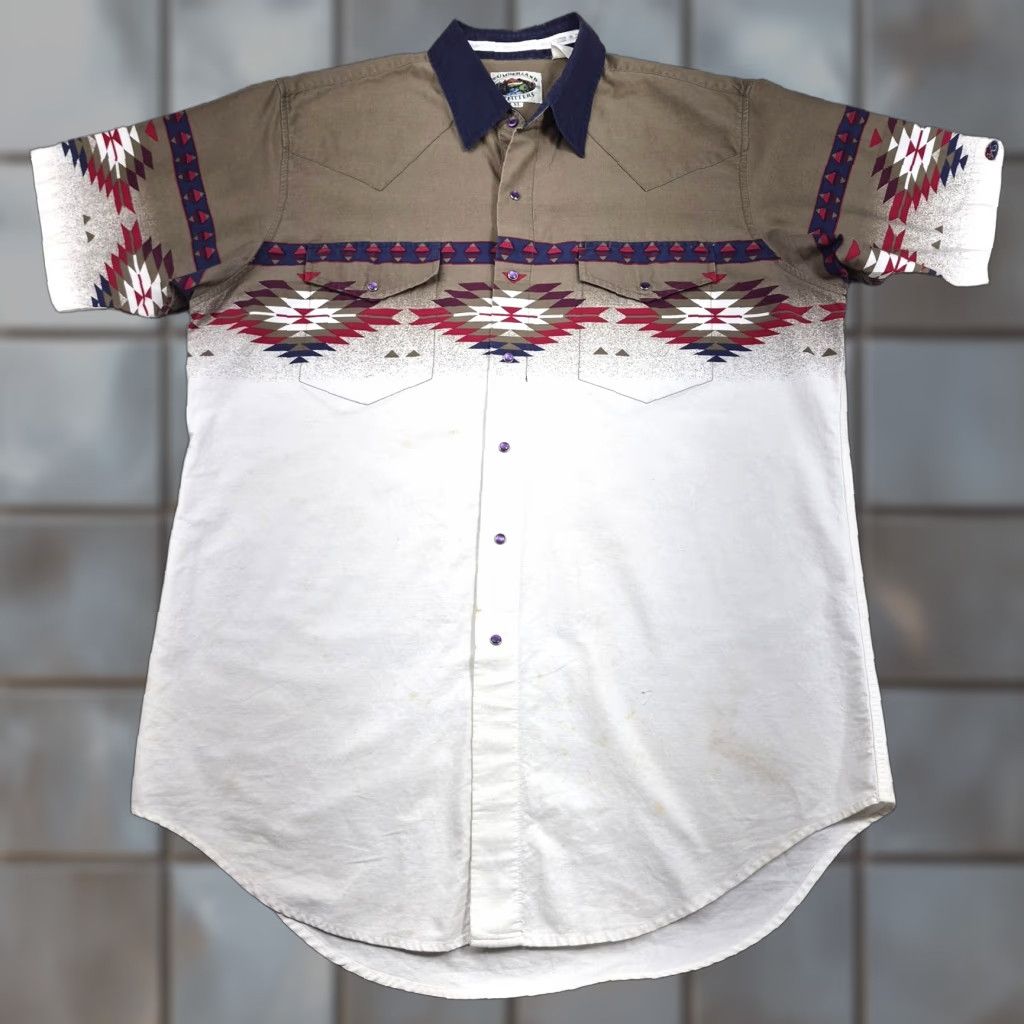 Vintage Cumberland Outfitters Pearl Snap Shirt Mens Xl Western Aztec Shirt Sleeve Long