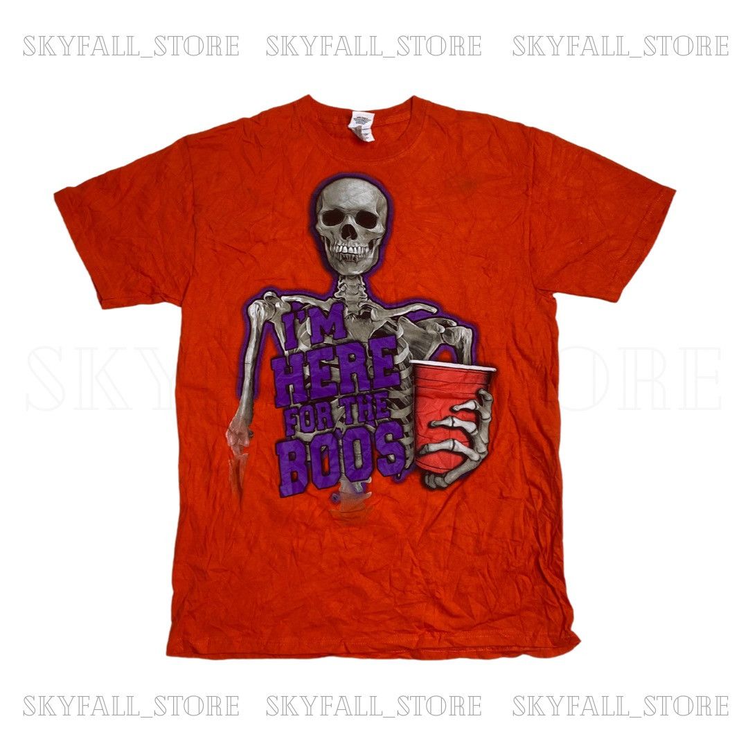 Fruit Of The Loom Halloween I M Here For The Boos Skeleton Tshirt Small Hoodie, Sweatshirt | FlexRushtees.com