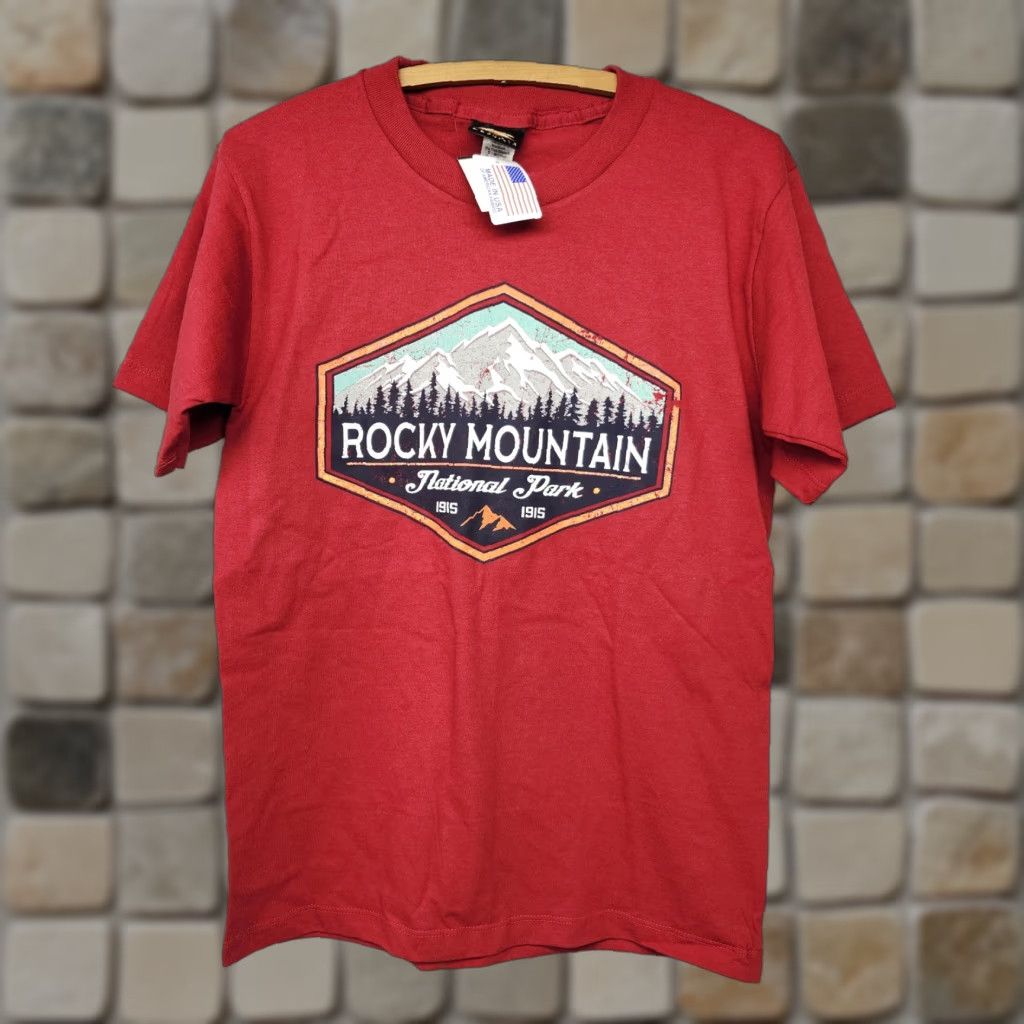 Vintage Prairie Mountain T Shirt Red Solid Crew Neck Short Sleeve Size S Adult Mens Nwt Park Mountai