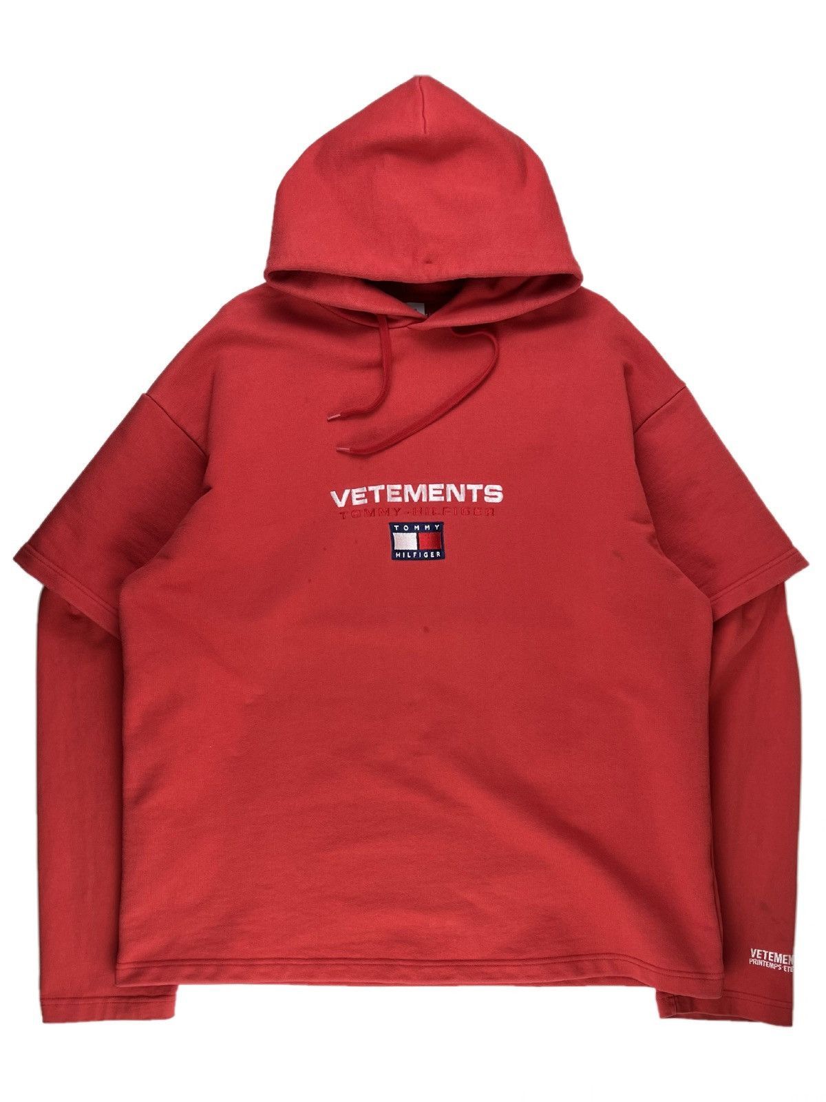 Ss18 Vetements Oversized Tommy Hilfiger Logo Layered Hoodie T-Shirts, Sweatshirt | FlexRushtees.com
