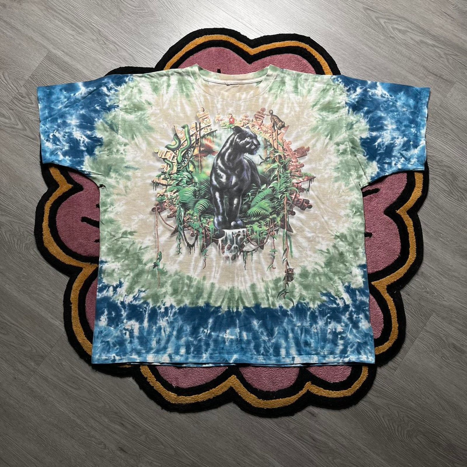 Vintage Y2k Liquid Blue Black Panther Tie Dye Graphic Tshirt