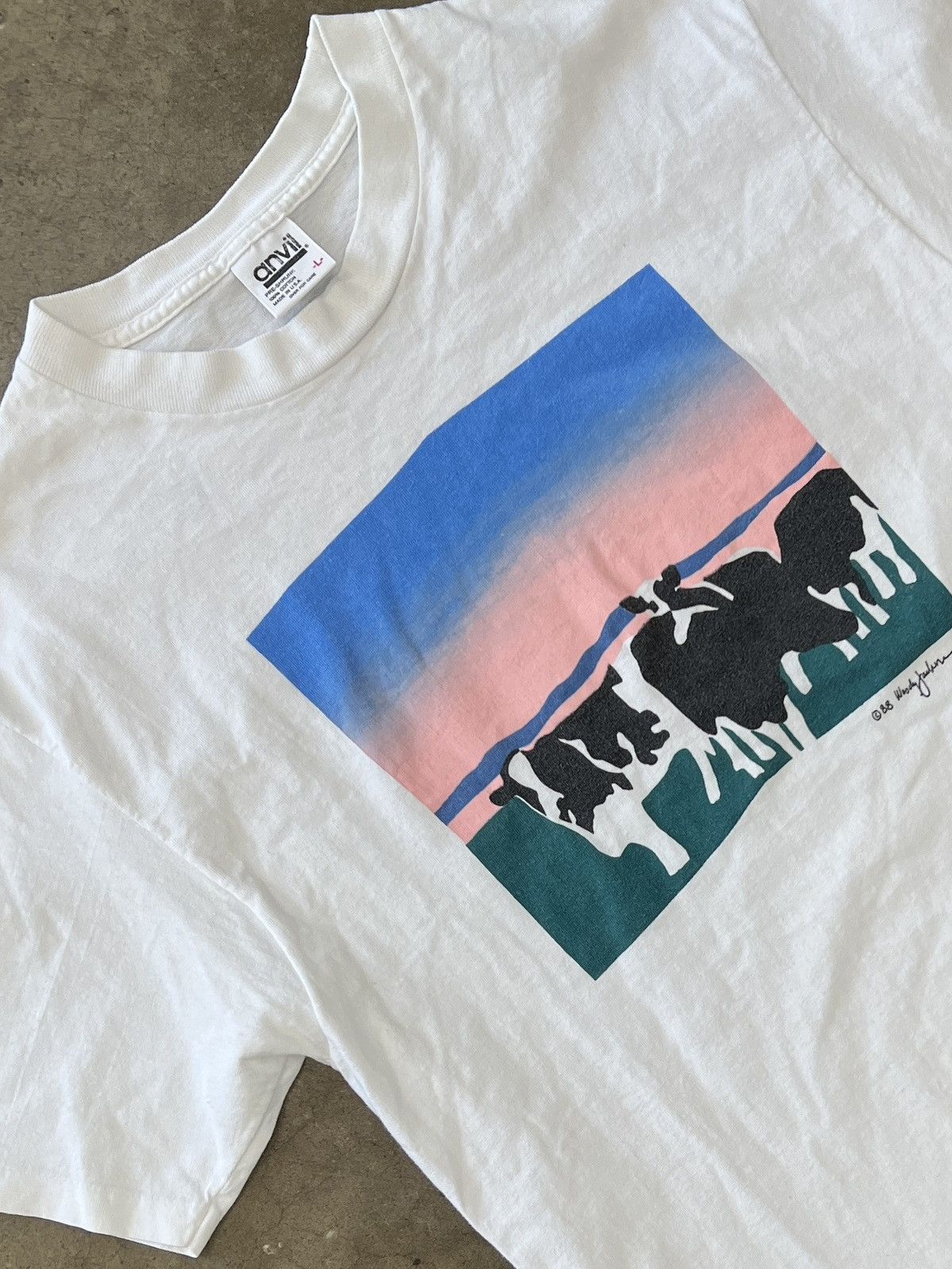Vintage 1988 Woody Jackson Ben Jerry Cow Art Tee Large Hoodie, Sweatshirt | FlexRushtees.com