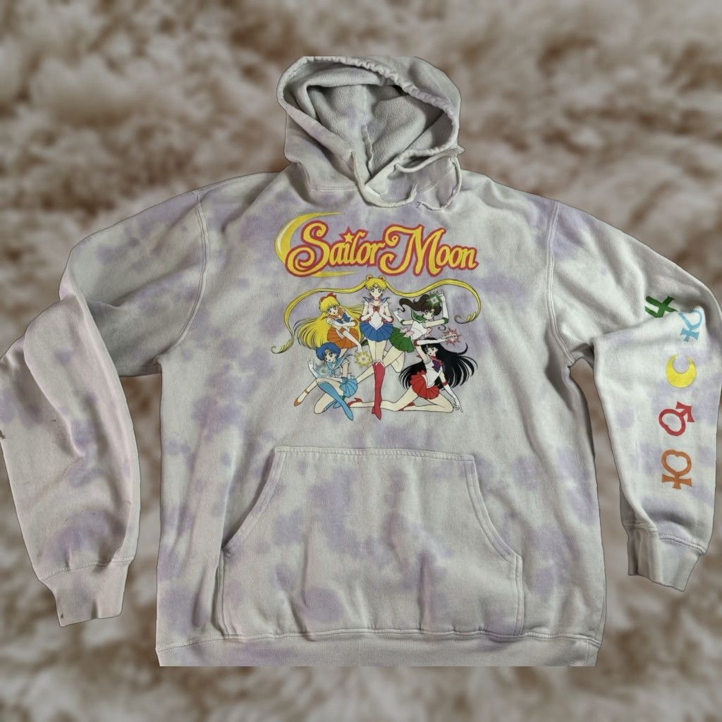 Vintage Sailor Moon Purple Tie Dye Hoodie Women Medium Anime Activewear Pullover