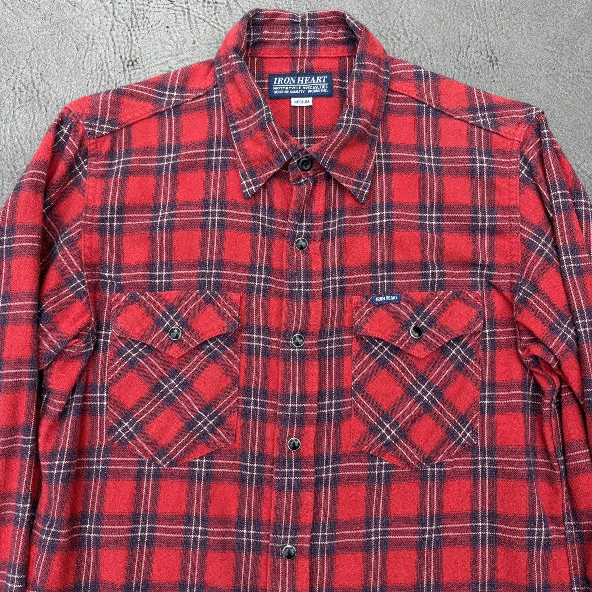 Heart Iron Heart Ihsh 179 6oz Red Check Flannel Western Shirt M