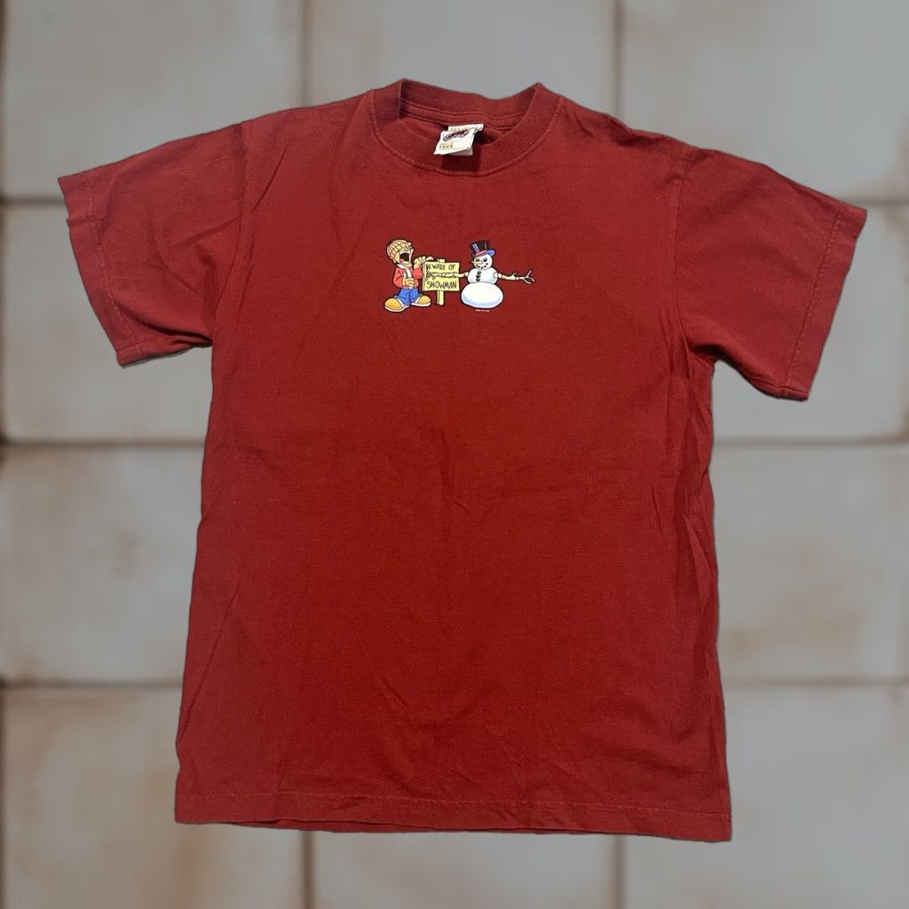 Other Vintage 90s To The Edge Prime Cut Tees Cartoon Snowman T Shirt S Mens Red Cotton Short Sleeve Hoodie, Sweatshirt