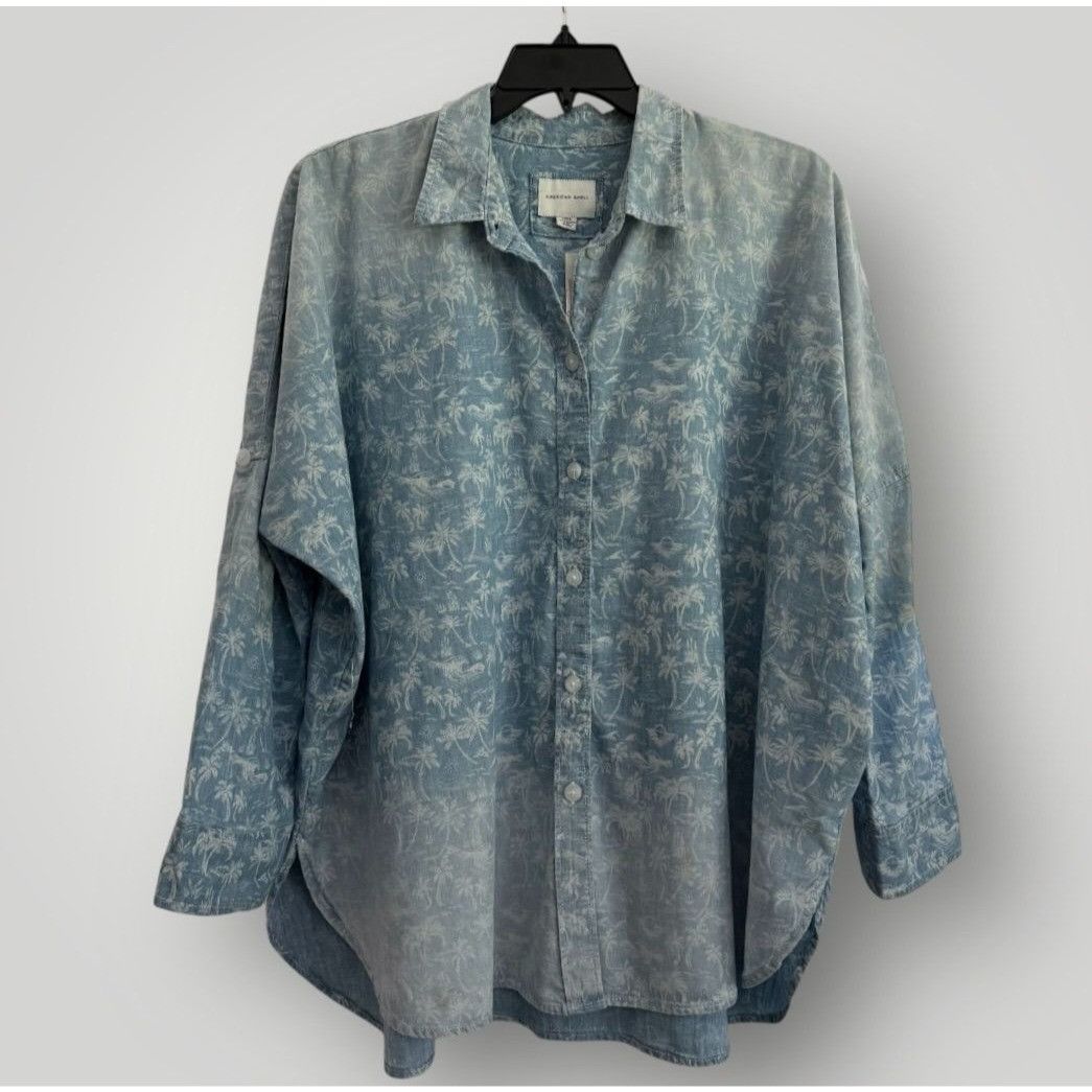 Eagle Outfitters American Eagle Women S Palm Prints Chambray Shirt Small
