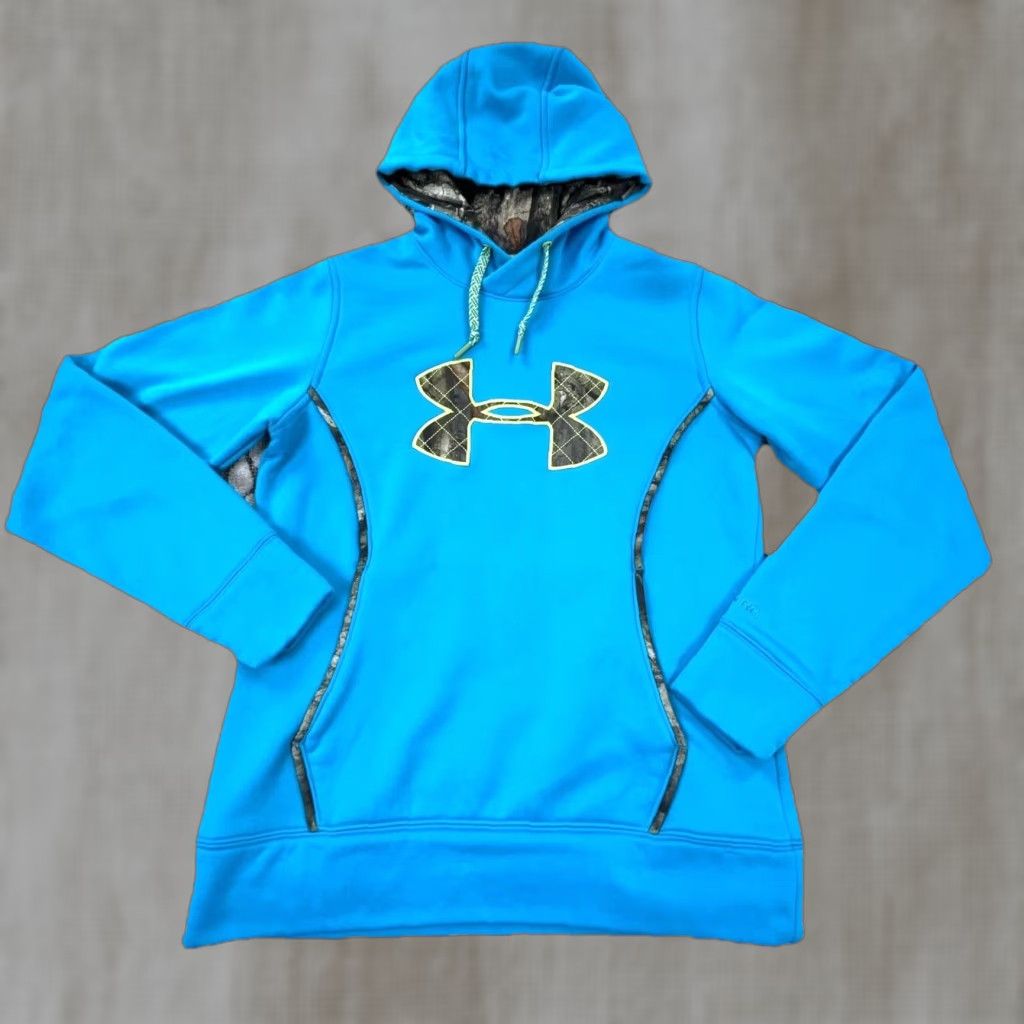 Armour Under Armour Hoodie Women Small Blue Camo Sweatshirt Pullover Relaxed Fit Hooded Long S