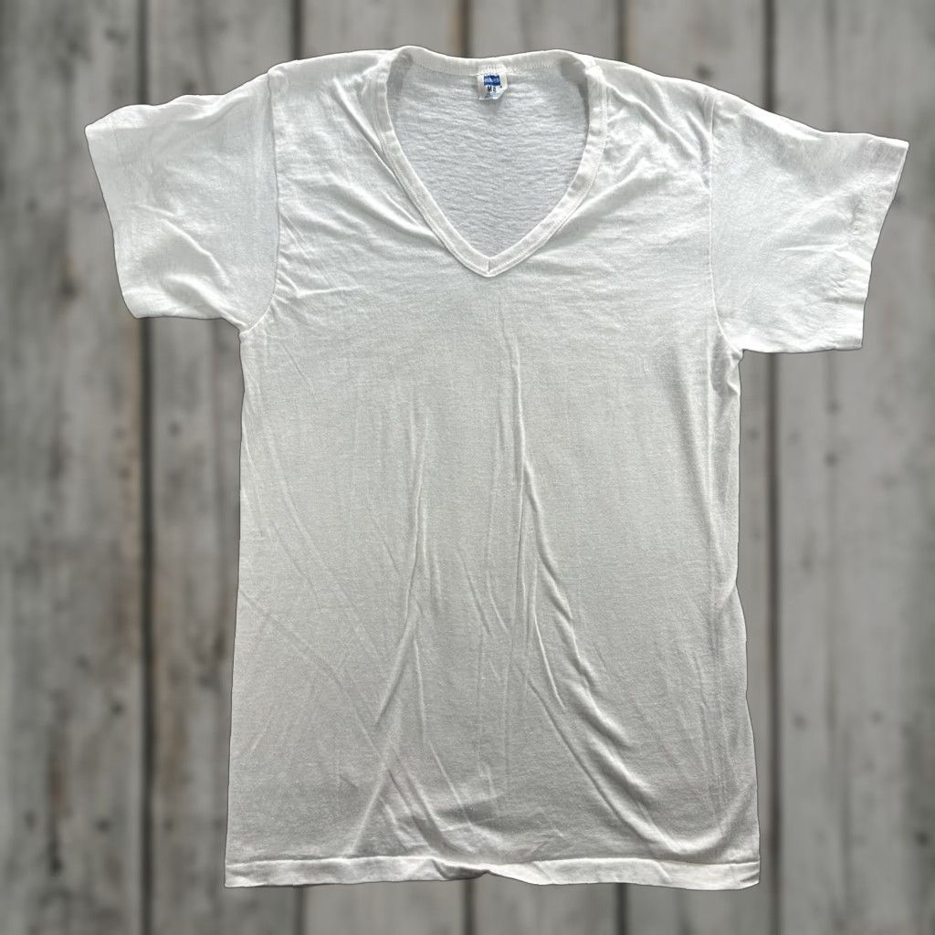 Vintage Hanes Shirt Mens Medium White V Neck 70s 80s Undershirt Tee