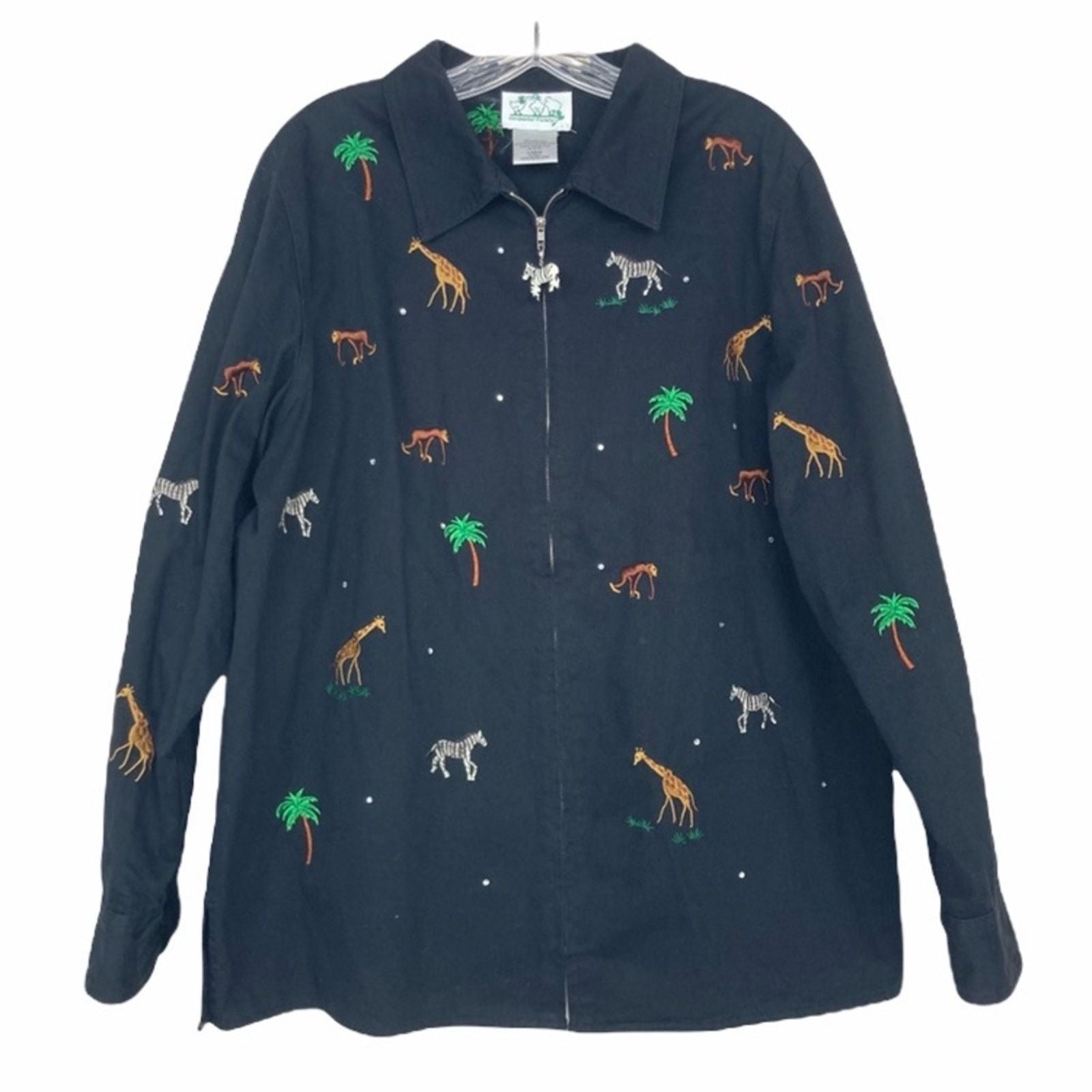 Other Quacker Factory Zebra Giraffe Monkey Embroidered Full Zip L